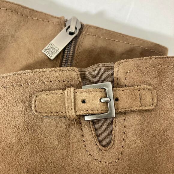 Brown suede mid calf boots, Anne Klein womens 7.5 brown hi heel platform bootie - Picture 9 of 14